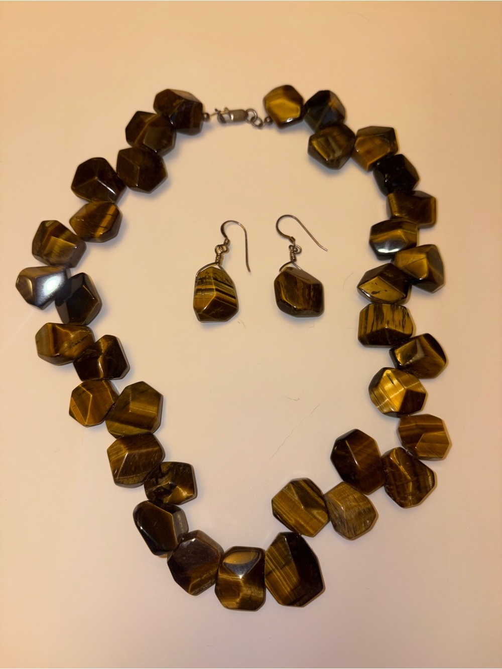 Tiger’s Eye Chunky Statement Necklace Earrings Set 112g Gemstone Y2K c. 2005